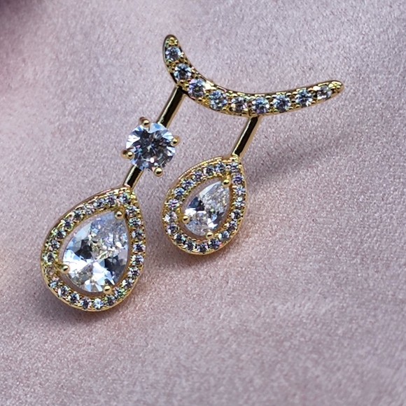 14k gold-plated zirconia drop stud - Picture 3 of 8